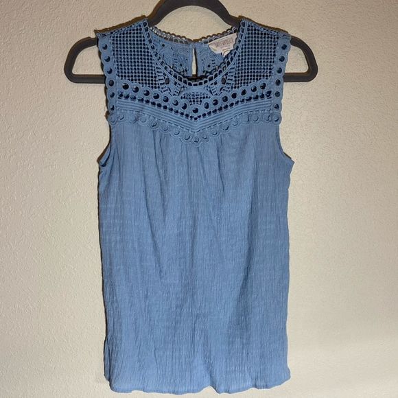 Sweet Wanderer Tops - Sweet Wanderer Maternity Embroidered Tank Top, Blue color, Size Small